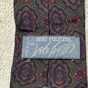 Lord & Taylor Bert Pulitzer Tie Silk Navy Maroon Green Geometric Paisly 100% Sil